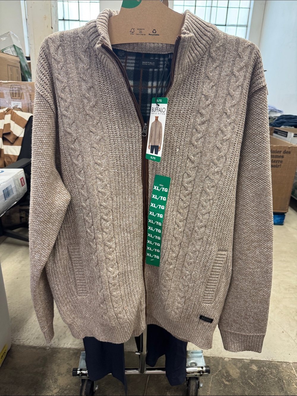 Buffalo David Bitton Men's Zip-Up Cable Knit Sweater - Taupe
